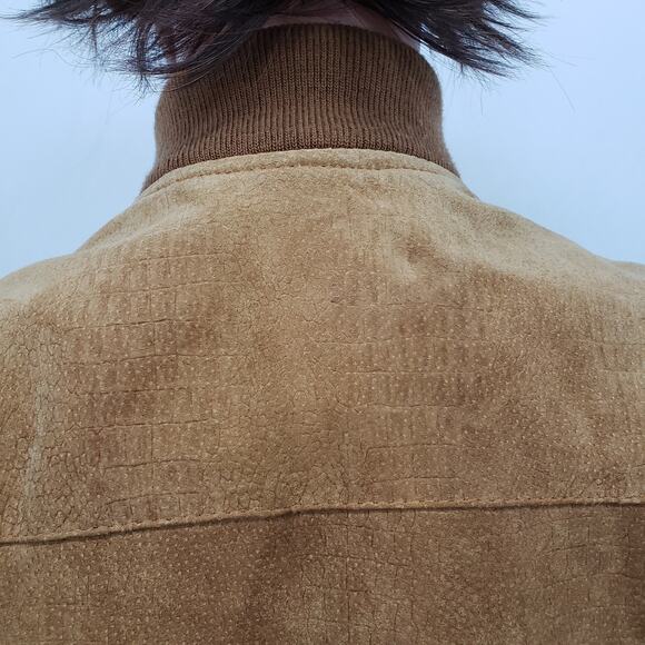 Vintage CROCODILE Leather Suede Bomber Jacket Full zip Italy Made Tan/Camel - Picture 8 of 12
